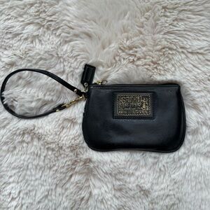 Coach Black Leather Wristlet with Gold Accents